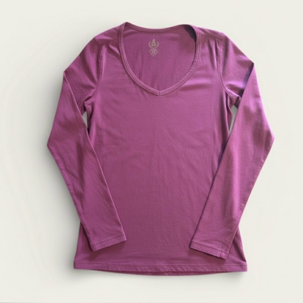 JACOB Women's Magenta V-Neck Long Sleeve Tee Medium Office Siren 90s Minimalist